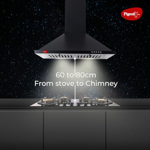 Image of Pigeon 60 cm 1250 m3 /hr Pyramid Kitchen Chimney with Elegant Look, Baffle Filter, Push Button, Efficient Dual LED Lamps (Black)