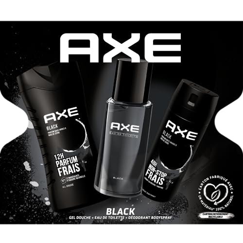 AXE - Set Black – 1 Eau de Toilette 100 ml + 1 Deodorant Bodyspray 200 ml + 1 Duschgel 250 ml – Duft schwarze Beeren & Zedernholz für 48 Stunden
