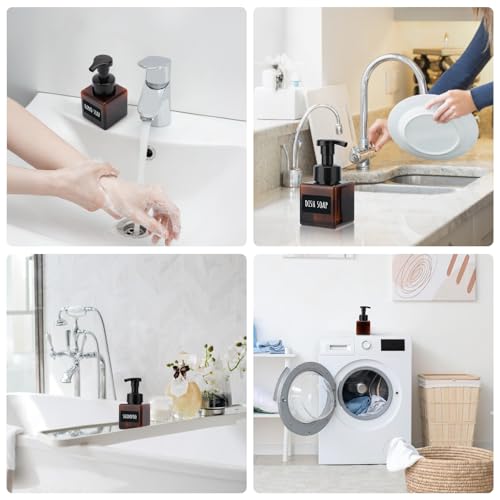 Image of Segbeauty 8.5oz Foam Amber Soap Dispenser Set, 2pcs Refillable Foaming Shampoo Bottle with Pump, 250ml Square Bathroom Body Wash Bottles Foamer with Labels, Small Plastic Liquid Soap Dispenser Kitchen