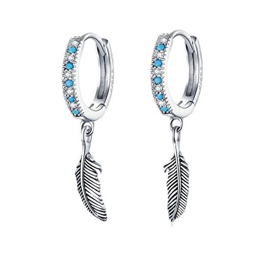 Boucles d'oreilles plume et pierre turquoise style bijoux bohème chic pour femme