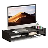 Gestion des câbles incluse : ce support d'écran d'ordinateur pour bureau offre un espace de stockage intégré pour efficacement les livres et les stylos, créant une configuration ordonnée en tenant les accessoires d'ordinateur portable et en incorporant des fentes de gestion des câbles.