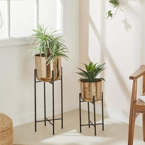 Image of amazon basics Decorative Modern Indoor Planters Flower Pots (Set of 2) | Sophisticated Design | Suitable for Living Room /Bedroom /Balcony (Glossy Rose Gold)
