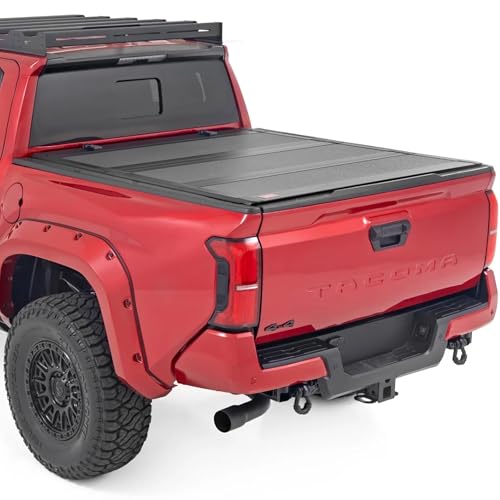 Rough Country Hard Tri-Fold Truck Bed Tonneau Cover for Toyota Tacoma (2024-2025) - Aluminum Flip-Up Folding Bed Cover, Fits 5' (60.3