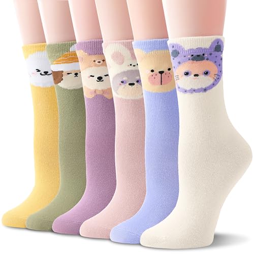 Image of EBMORE Kids Girls Boys Socks Cotton Crew Cute Animal Pattern Fashion Fun Novelty Socks 6 Pack