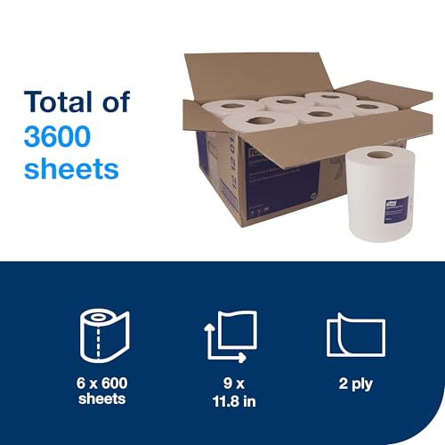Image of Tork Basic Centerfeed Paper Wiper White M2, High Absorbency, 6 x 600 Sheets, 121201