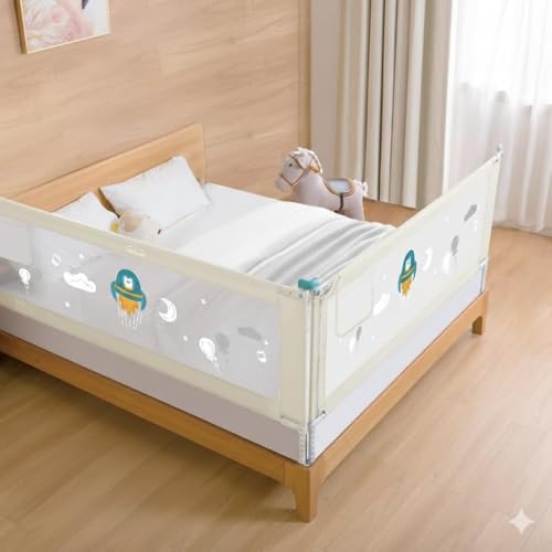 Image of SAFE-O-KID 2 Side Bed Rails (6 Ft /182 cm) with 1-Year Warranty | Bed Railing for Baby Safety |Adjustable Height & Portable | Bed Protector for Baby Falling - Beige