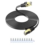 HUO JI LANケーブル CAT8 10m 40Gbps/2000MHz ランケーブル フラット カテゴリー8 超高速インターネットケーブル 有線lanケーブル ツメ折れ防止 RJ45 金メッキコネクタ モデム ルータ PS3 PS4 PS5 Xboxなどに対応 (ブラック)