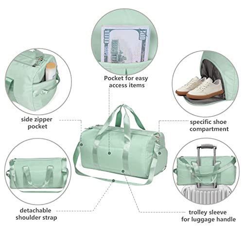Image of Gym Duffle Bag For Women, Waterproof Travel Duffel Bags Carry On Shoulder Bag, Light Weight Weekender Bag With Shoe Compartment For Sports Overnight Trip School Camping, green, medium, Duffle Bag