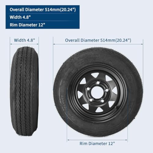 Takywep 2-Pack 4.80-12 480-12 4.80x12 Trailer Tires Black - 2