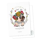 mops postkartenkalender 100% QUALITÄTSBEWUSST - Diese wunderschöne Karte aus hochwertigem 300 Gramm Papier - matt wirkt sehr schön und ist handgfertigt - bzw. hangezeichnet.