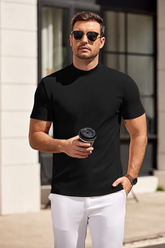 COOFANDY Mens Mock Turtleneck Sweater Short Sleeve Slim Fit Turtle Neck Sweaters Casual Basic Tee Ribbed Knit Pullover Tops3