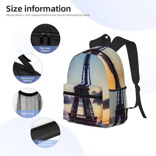 Sac à dos de voyage Tour Eiffel noir double épaule léger et réglable taille unique - 5