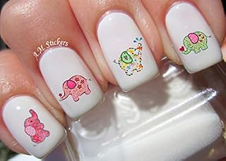 Cute Baby Elephant Water Nail Art Transfers Stickers Decals - Set of 24 - A1075
