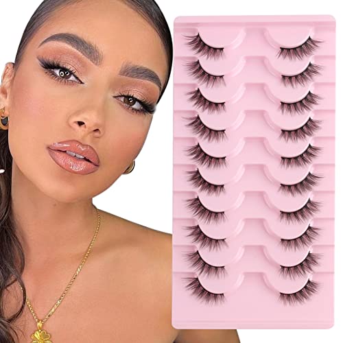 Parriparri Half Lashes Cat Eye Lashes Natural Look 10 Pairs Demi False Eyelashes 3D Fake Lashes Fluffy Wispy Volume Faux Mink Corner Eyelashes