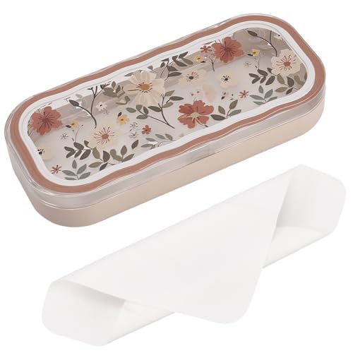 CREATCABIN Flower Clear Glasses Case Glasses Case Hard Shell Plastic Sunglasses Spectacle Eyeglasses Holder Box Storage Portable Protective Organizer Reading with Cleaning Cloth for Women Travel