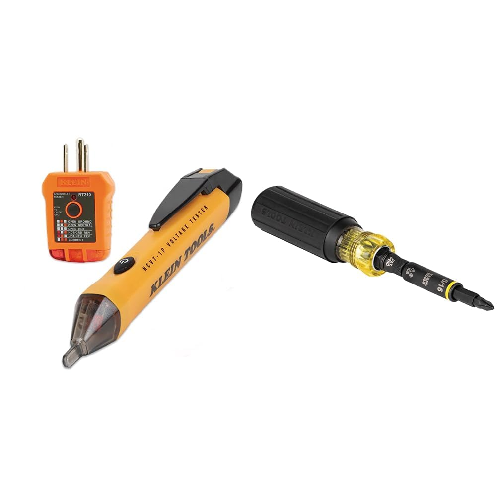 Klein Tools 80025 - Kit tester di uscita con tester GFCI e tester di tensione senza contatto, 2 pezzi, rosso e cacciavite multi-bit 32500HD, cacciavite a percussione 11 in 1 con Phillips