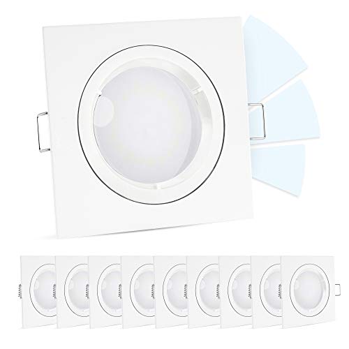 linovum 10 Stück Einbauspots LED 230V weiß eckig - GU10 LED 5W neutralweiß - mit fourSTEP Dimmbar ohne Dimmer 10x Deckenspot
