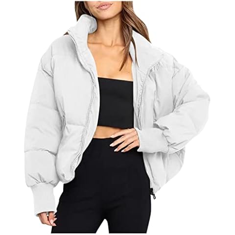 Puffer Jackets Women Cropped Padded Down Jacket Stand Collar Long Sleeve Winter Jackets Cover