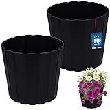 KOTARBAU® 2er Set Blumentopf - Pflanzkübel - ⌀ 24 cm H: 22 cm – Anthrazit – Kunststoff - Pflanztopf für Zimmerplanzen - Blumentöpfe - Groß - Außen – Übertopf – Balkon – Dekorativ