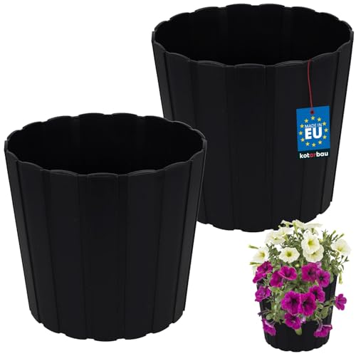 KOTARBAU® 2er Set Blumentopf - Pflanzkübel - ⌀ 24 cm H: 22 cm – Anthrazit – Kunststoff - Pflanztopf für Zimmerplanzen - Blumentöpfe - Groß - Außen – Übertopf – Balkon – Dekorativ