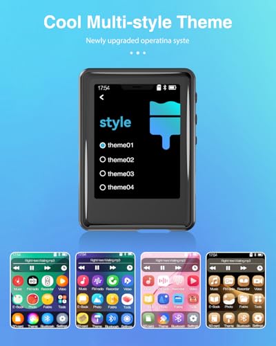 64GB MP3 Player with Bluetooth 5.3, Full Touch Screen Mp3 Mp4 Music Player Built-in Speaker,FM Radio,Voice Recorder,Ebook,Support 512GB TF Card,Shuffle. Earphones Included