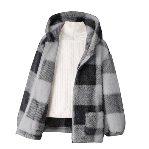 Girls Fleece Coat Plaid Sherpa Zip Hoodie Jackets Warm Soft Flannel Jacket Thick Plush Shacket Fall Winter Clothes4