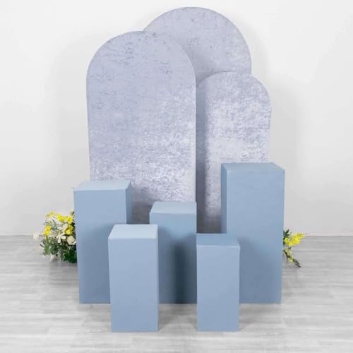Efavormart Set of 5 Dusty Blue Spandex Rectangular Plinth Display Box Stand Covers, Stretchable Pedestal Pillar Prop Covers - 160 GSM