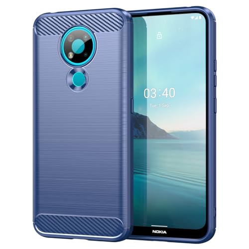 Jhxtech Funda para Nokia 3.4, TA-1288, Funda Ultra Delgada con Absorción de Golpes Fibra de Carbono TPU Goma Protectora para Nokia 3.4 Azul Marino