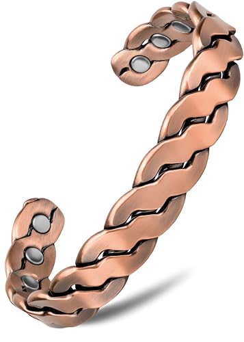 MagnetRX Copper Magnetic Bracelets – Effective Pure Copper Bracelet for Men and Women – Adjustable Cuff Bangles (Twisted Copper)