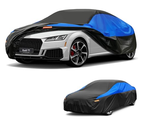 GUNHYI Autoabdeckung Wasserdicht Atmungsaktiv, Abdeckplane für Audi TT TTS TTRS Coupe Roadster, Auto Abdeckung Schwarz Blau Vollgarage Autoplane für Regen Sonne Staub Schutz.