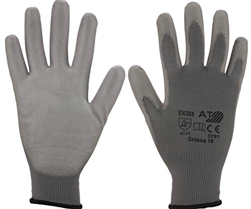 Guantes de trabajo antideslizantes, sin costuras, reparaciones, industria del automóvil, trabajos finos, taller blanco, negro, gris, talla 6-11, Gris Cover