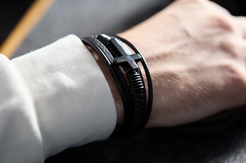 Cross Bracelet for Men - Genuine Leather Religious Bracelets | Stylish Christian Bracelet for Men - Perfect Faith Accessory | Mens Cross Bracelet - Christian Jewelry2