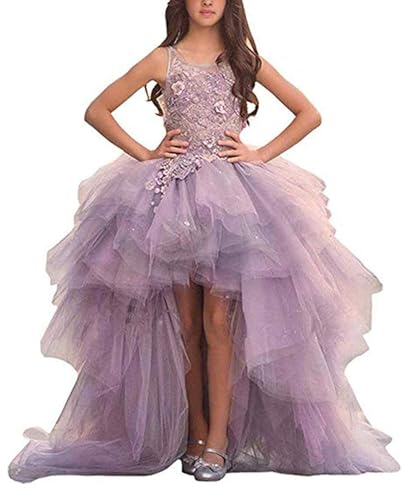 LECOYOYO High Low Flower Girl Dresses Tulle Applique First Communion Dress Ruffles Pageant Ball Gown for Wedding
