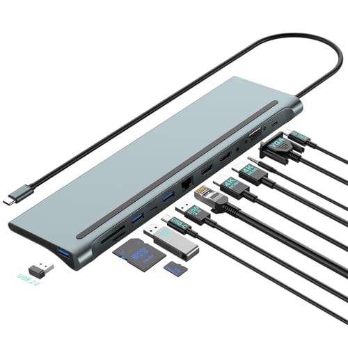 USB C Dockingstation, Dual Monitor mit 4K HDMI, VGA, 100 W PD, Gigabit Ethernet, 3 USB, SD/TF, kompatibel mit MacBook/Dell/HP/Lenovo/Surface und Thunderbolt 3/4 Laptops