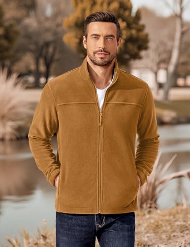 Image of COOFANDY Mens Polar Fleece Jacket Lightweight Full Zip Jackets Outdoor Coat