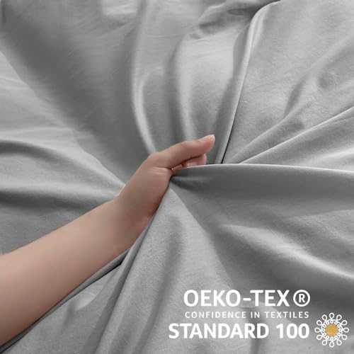 Image of JELLYMONI Cotton Duvet Cover Twin Size - 100% Washed Cotton Linen Like Textured Comforter Cover, 2 Pieces Breathable Soft Bedding Set with Zipper Closure (Light Gray, Twin 68 inchx90 inch)