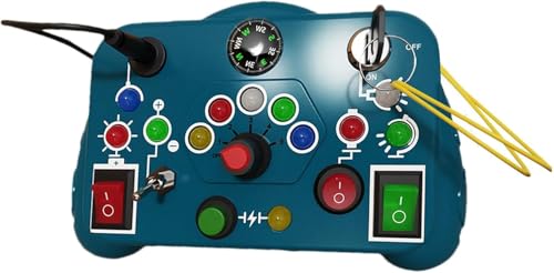 Image of SHINETOY Busy Board, Montessori Toys, LED Busy Board for Toddlers, Light up Sensory Toys with 8 Switches and 12 LED Lights, Gifts Toy for Babies Boys and Girls, Yellow (Blue)