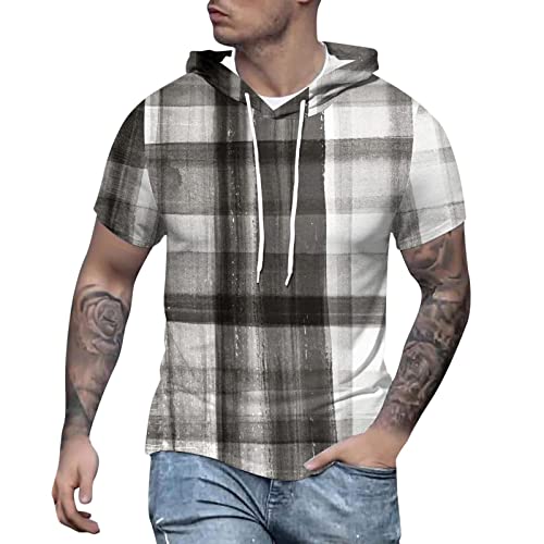 Men's Fashion Athletic Hoodies Pullover Muscle Fit Workout Gym Sweatshirt Cotton Short Sleeve Hooded T-Shirts(Grey,Medium) #TOP29