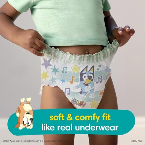 Pampers Easy Ups Pull On Bluey Training Pants Boys and Girls, 4T-5T, One Month Supply (104 Count) with Sensitive Water Based Baby Wipes 4X Pop-Top Packs (336 Count) - image 2