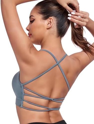 Lusait Sports Bras for Women Medium Support Thin Straps Sexy Criss-Cross Yoga Bra Gym Crop Top for Workout