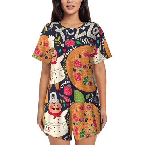 Pyjama court pizza femme idéal pour les soirées cocooning et nuits d'été décontractées