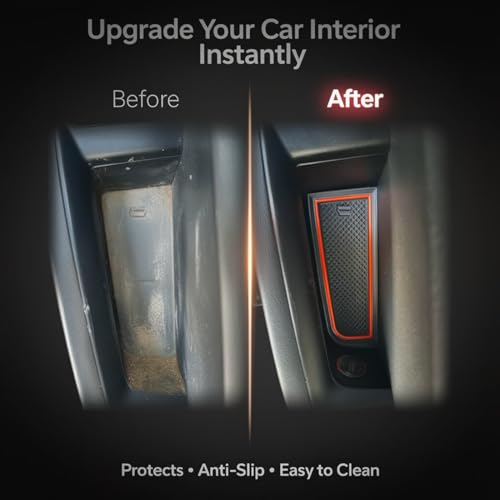 Image of Car Drome | Door Cup Bottle Mat Set for Kia Seltos Facelift 2023 to 2025 | Premium Non Slip Soft Rubber Inserts | Custom Fit 17 Pieces | Red Trim Interior Car Accessories | Dustproof Washable