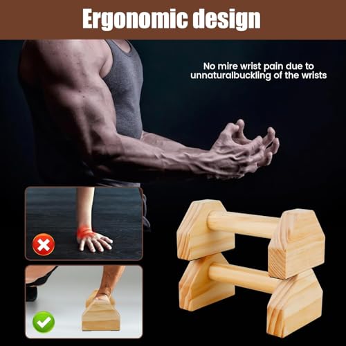 Image of Wooden Push Up Bars, walnut Wood Finish, Dumbbell Style Design, Pair (natural)