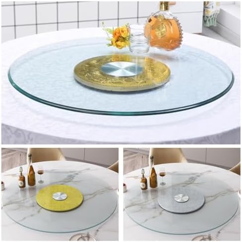 32in Glass Lazy Susan Turntable for Dining Table - Large Round Rotatable Serving Plate, Transparent Centerpiece for Kitchen & Dining, Stylish Gold Finish