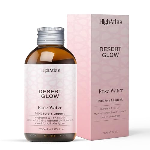 Large Pure Organic Rose Water by HighAtlas | Facial Toner | 100% Moroccan Rosa Damascena Water | Natural Face Toner, Nourishing, Hydrating, Unrefined, Vegan (200ml)