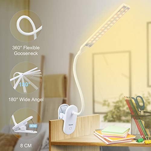 deaunbr LED Reading Light with Clip, Desk Lamp 48 LEDs 2600mAh Battery USB Rechargeable Book Lights Stepless Adjustable Brightness Eye Protection Flexible Table Lamps for Bed Headboard, Home, Office
