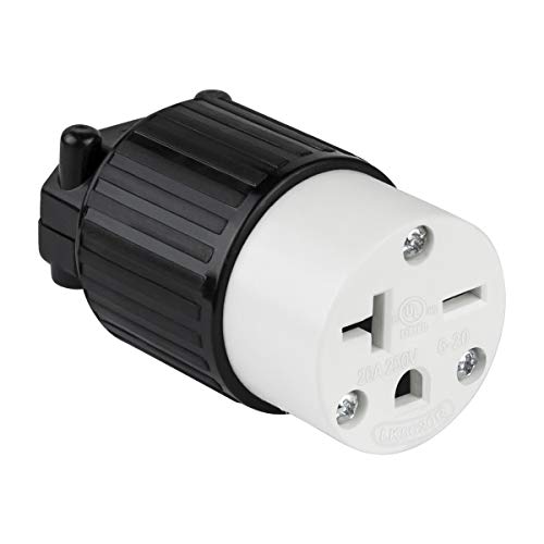 ENERLITES NEMA 6-20R Straight Blade Connector Female Plug Replacement Cord Outlet 20 Amp 250 Volt 2 Pole 3 Wire Grounding Industrial Grade Heavy Duty UL Listed 66231-BK Black