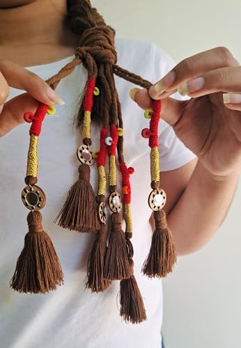 Image of Zippy Flora Handmade Boho Parandi / Paranda Traditional Hair Accessory for Women & Girls | Ethnic Braided Hair Tassels, Choti Hair Extension, Decorative Braid Jewelry for Festive & Wedding Hairstyles (Neelima Chocolate Brown)