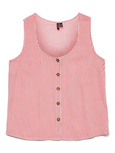 Top sans manches rayé débardeur femme col U boutonné mode été