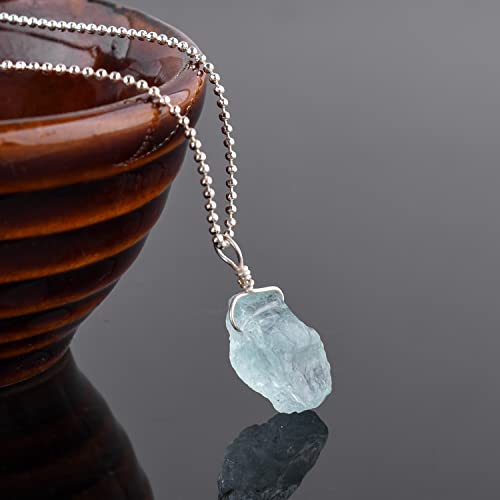 Natural Raw Aquamarine Stone Pendant Necklace, Rough Gemstones, Healing Crystals, Silver Plated Chain, Gift For Women, March Birthstone, Dainty Necklace, Gemstones Jewelry Gifts, 18Inch #TOP3